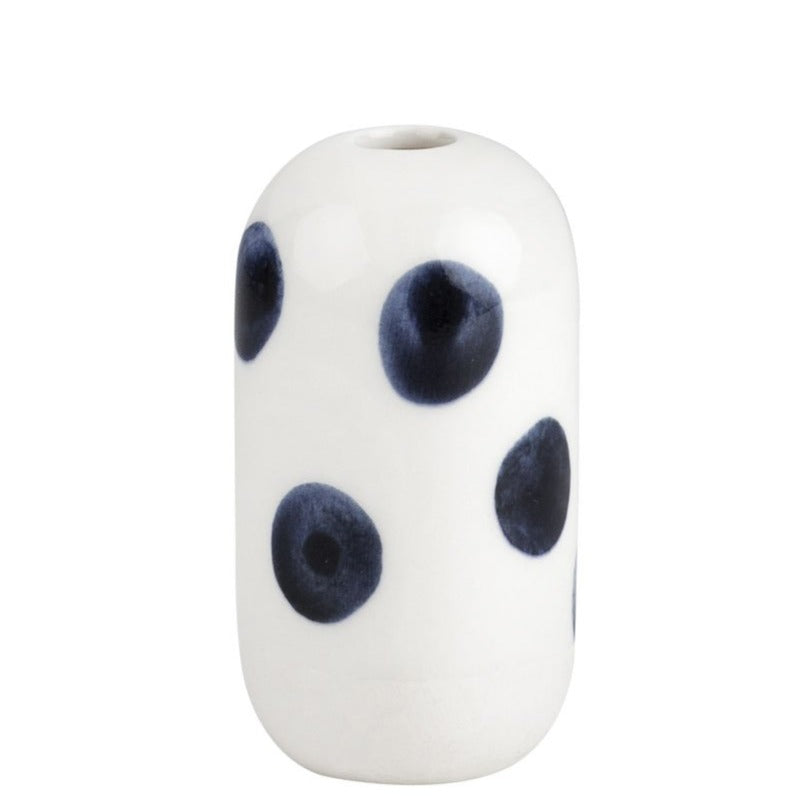 Mini vaso em porcelana bom bolas azuis escuras e efeito aguarela